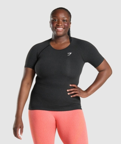 Black Gymshark Vital Seamless 2.0 Women's T Shirts | US-18RYTIP