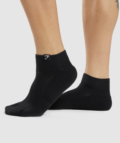 Black Gymshark Woven Tab Sneaker 3pk Men's Socks | US-95CRIUW