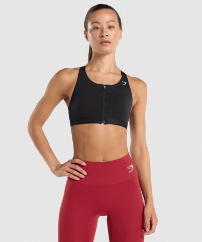 Black Gymshark Zip Up Training Women's Sports Bra | US-90VIRKB