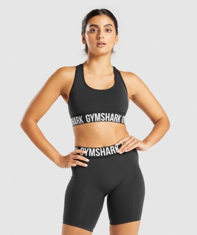 Black / White Gymshark Fit Seamless Women's Sports Bra | US-47EXZTI