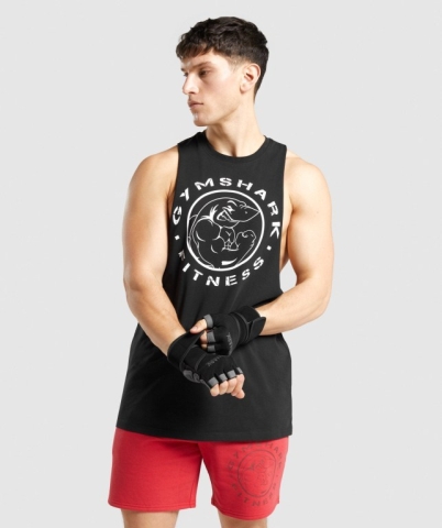 Black / White Gymshark Legacy Drop Arm Men's Tank Tops | US-72VELTB