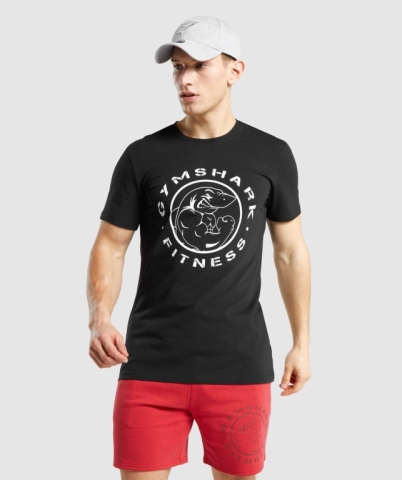 Black / White Gymshark Legacy Men's T Shirts | US-78BJMYH