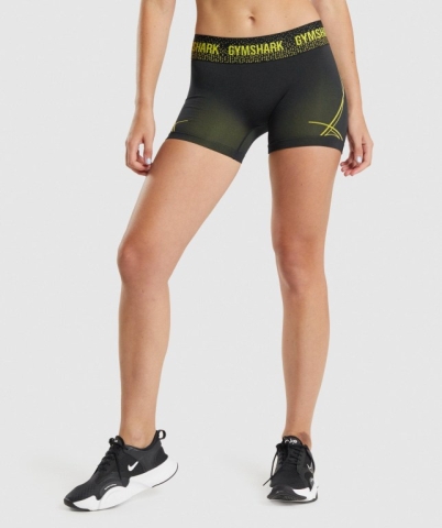 Black / Yellow Gymshark Apex Seamless Low Rise Women's Shorts | US-79ZVFAK