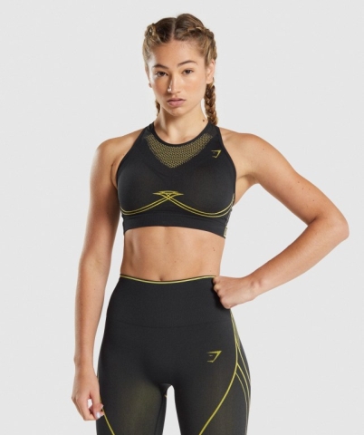 Black / Yellow Gymshark Apex Seamless Women's Sports Bra | US-10UYNIA