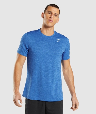 Blue / Blue Gymshark Arrival Marl Men's T Shirts | US-45YSLTQ