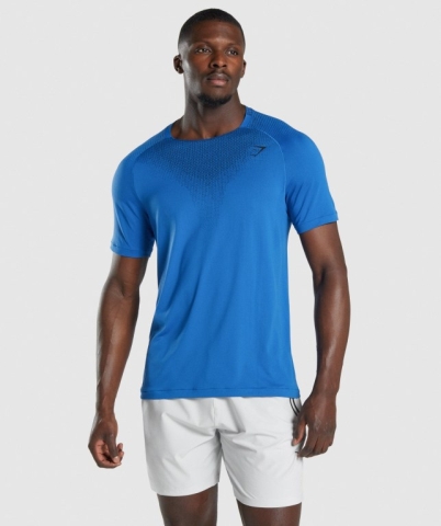 Blue Gymshark Apex Contrast Seamless Men's T Shirts | US-16VSAGM