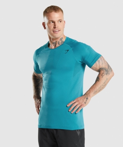 Blue Gymshark Apex Perform Men's T Shirts | US-49EKOSD