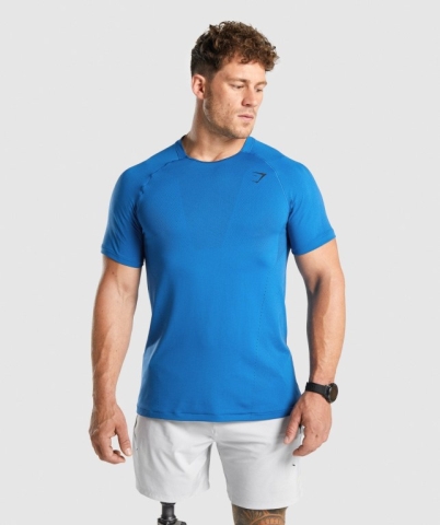 Blue Gymshark Apex Seamless Men's T Shirts | US-70ERHLX