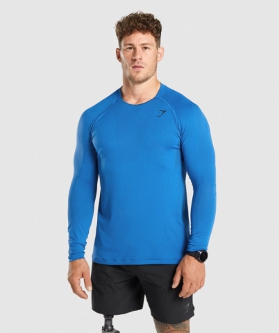 Blue Gymshark Apex Seamless Men's T Shirts | US-73ZTPOE