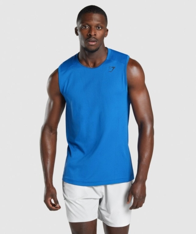 Blue Gymshark Apex Seamless Men's Tank Tops | US-86IUYHM