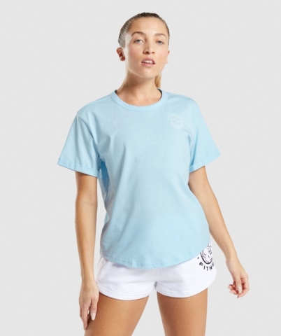 Blue Gymshark Legacy Graphic Women's T Shirts | US-43BDPMY