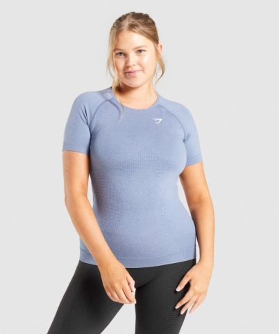 Blue Gymshark Vital Seamless 2.0 Women's T Shirts | US-58RTXOB