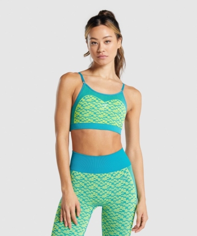 Blue Gymshark WTFlex Seamless Strappy Women's Sports Bra | US-24POWGM