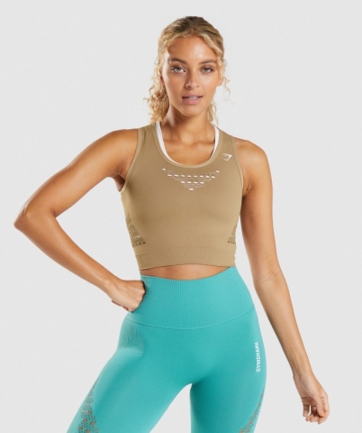 Brown Gymshark Energy Seamless Crop Top Women's T Shirts | US-47XHQOJ