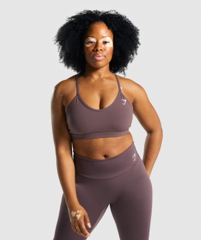 Brown Gymshark V Neck Training Women's Sports Bra | US-58CXZHN