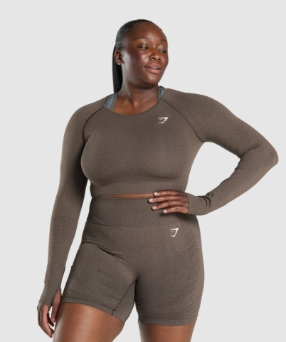 Brown Gymshark Vital Seamless 2.0 Crop Top Women's T Shirts | US-06WZIPM