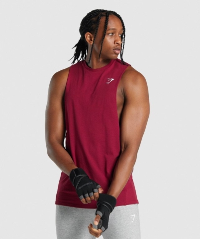 Burgundy Gymshark Critical 2.0 Drop Arm Men's Tank Tops | US-70AEOSD