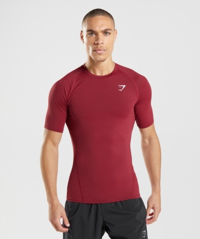 Burgundy Gymshark Element Baselayer Men's T Shirts | US-14FGKQI