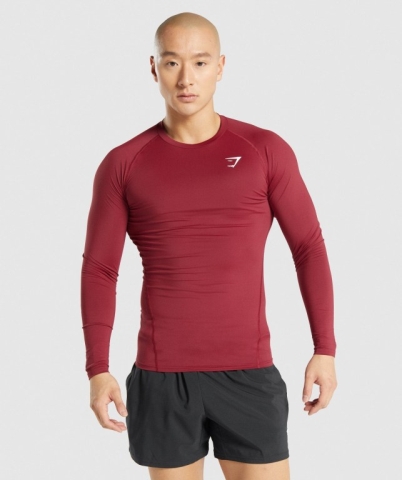 Burgundy Gymshark Element Baselayer Men's T Shirts | US-72RVXPS