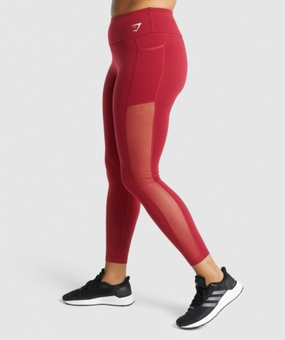 Burgundy Gymshark Training Mesh Pocket High Waisted Women's Leggings | US-24YDPRI