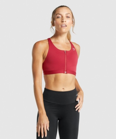 Burgundy Gymshark Zip Up Training Women's Sports Bra | US-42GXRJN