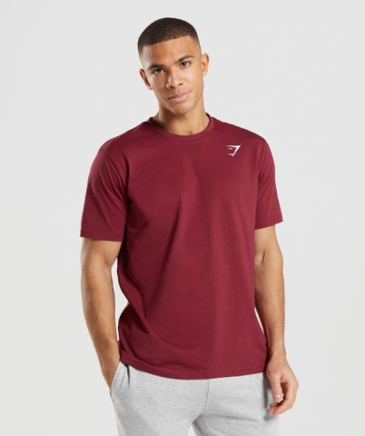 Burgundy Red Gymshark Crest Men's T Shirts | US-45HWVEZ