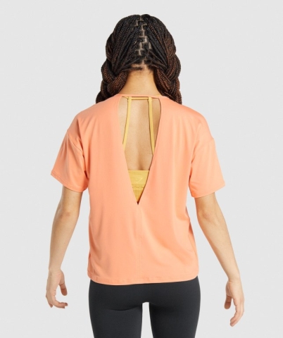 Coral Gymshark Studio Women's T Shirts | US-90QZPMU