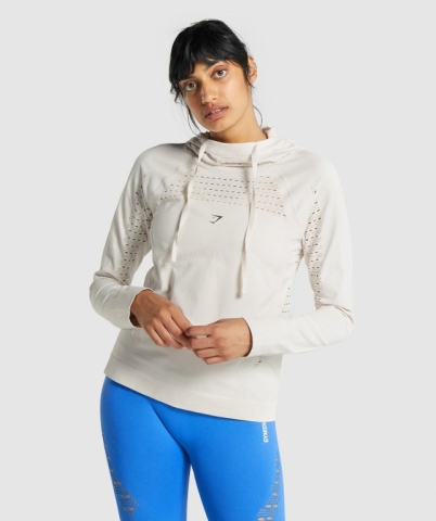 Cream Gymshark Energy Seamless Women's Hoodies | US-71ZBTMO