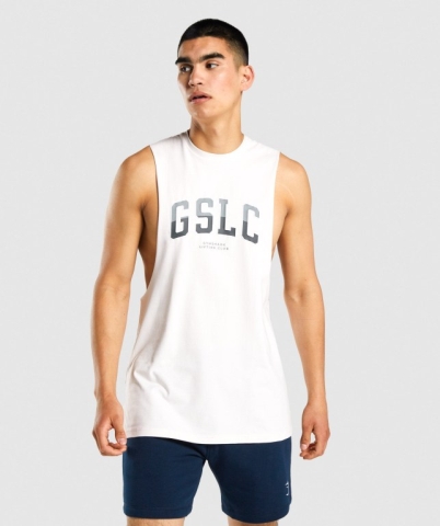 Cream Gymshark GSLC Collegiate Drop Arm Men's Tank Tops | US-26RMYSH