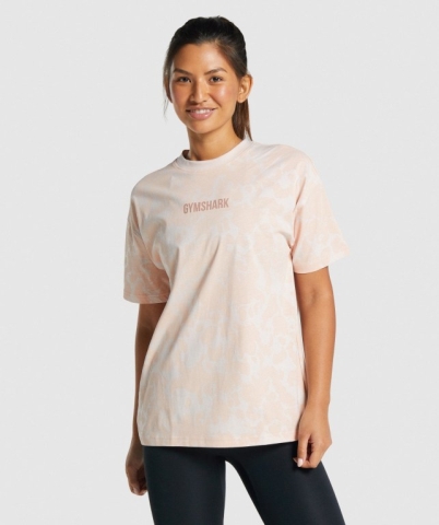 Cream / Light Brown Gymshark Camo Graphic Oversized Women's T Shirts | US-25RPXYO