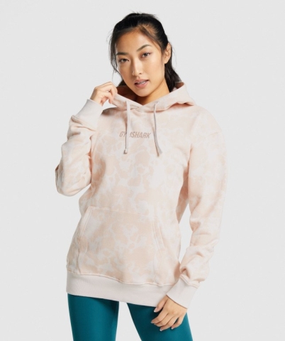 Cream / Light Brown Gymshark Camo Graphic Oversized Women's Hoodies | US-29HMKWU