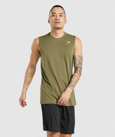 Dark Green Gymshark Arrival Sleeveless Men's Tank Tops | US-73QLTMV