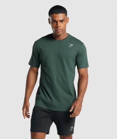 Dark Green Gymshark Crest Men's T Shirts | US-06JRNXA