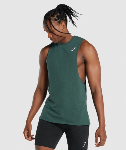 Dark Green Gymshark Critical 2.0 Drop Arm Men's Tank Tops | US-29TZUQS