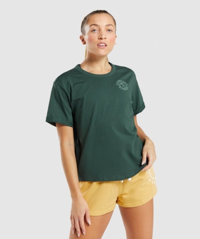 Dark Green Gymshark Legacy Graphic Women's T Shirts | US-31ZMEFU