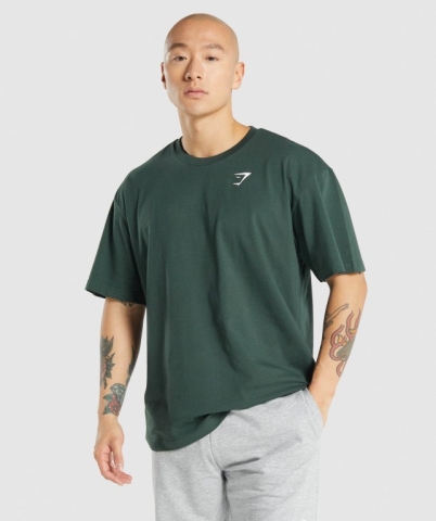 Dark Green Gymshark Oversized Men's T Shirts | US-40TWPOZ