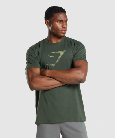 Dark Green Gymshark Sharkhead Infill Men's T Shirts | US-46OCZAP