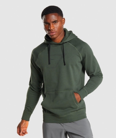 Dark Green Gymshark Sharkhead Infill Men's Hoodies | US-78TLAQG