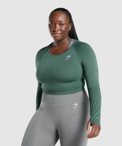 Dark Green Gymshark Vital Seamless 2.0 Crop Top Women's T Shirts | US-49UDXZK