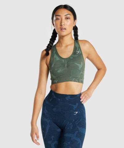 Green Gymshark Adapt Camo Seamless Racer Back Women's Sports Bra | US-13WRCHE