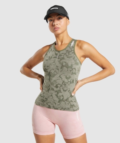 Green Gymshark Adapt Camo Seamless Women's Tank Tops | US-67MHOET