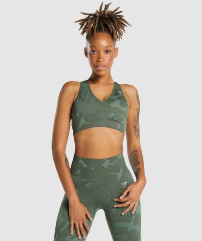 Green Gymshark Adapt Camo Seamless Women's Sports Bra | US-82RJEQT