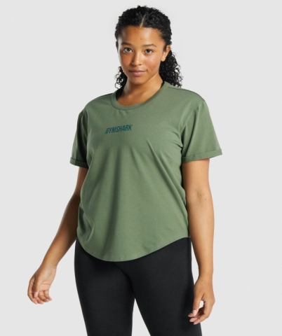 Green Gymshark Apollo Graphic Women's T Shirts | US-60DWVXS