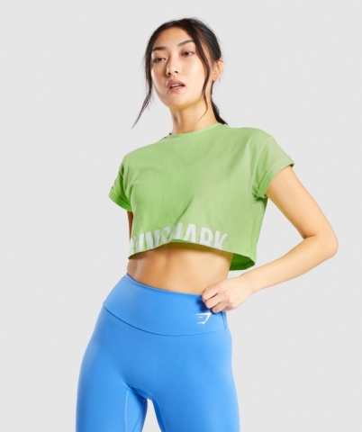 Green Gymshark Fraction Crop Top Women's T Shirts | US-05LCIGO