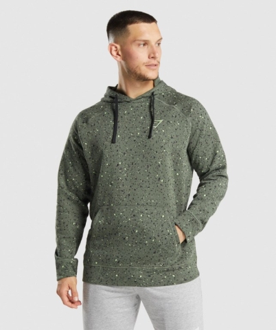 Green Gymshark Micro Print Men's Hoodies | US-78GBSMX