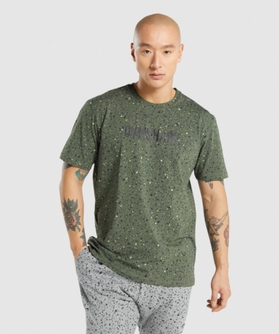 Green Gymshark Micro Print Men's T Shirts | US-80OHTXS