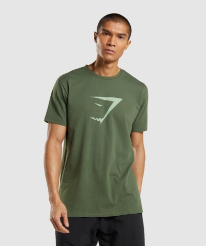 Green Gymshark Sharkhead Infill Men's T Shirts | US-20KFVCP