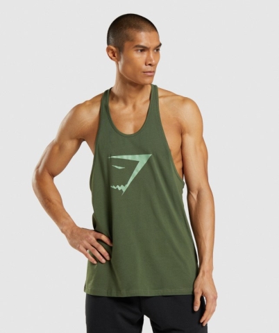 Green Gymshark Sharkhead Infill Men's Tank Tops | US-45ZVOEG