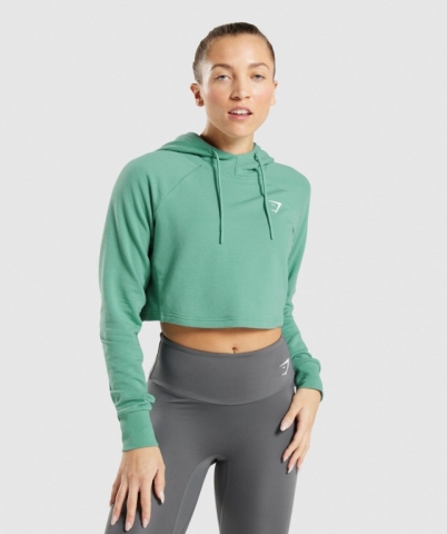 Green Gymshark Training Cropped Women's Hoodies | US-85OWDQS