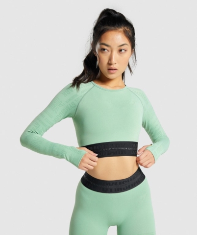 Green Gymshark Vision Crop Top Women's Sweatshirts | US-49KYENX